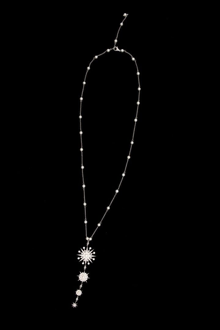 Starry pearl necklace with crystal zirconia and pearls